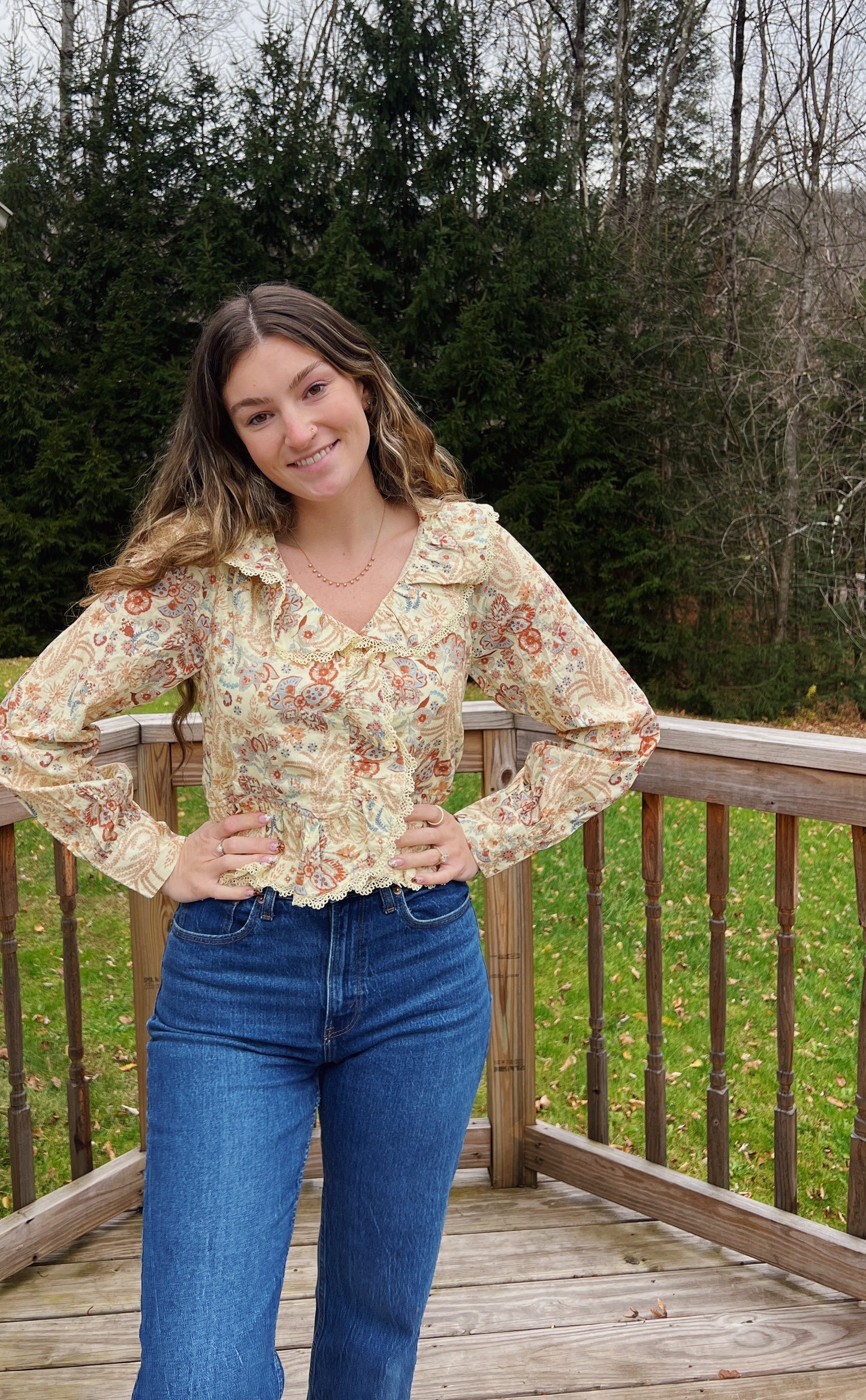 Be Mine Paisley Print Lace Trim Quilted Blouse