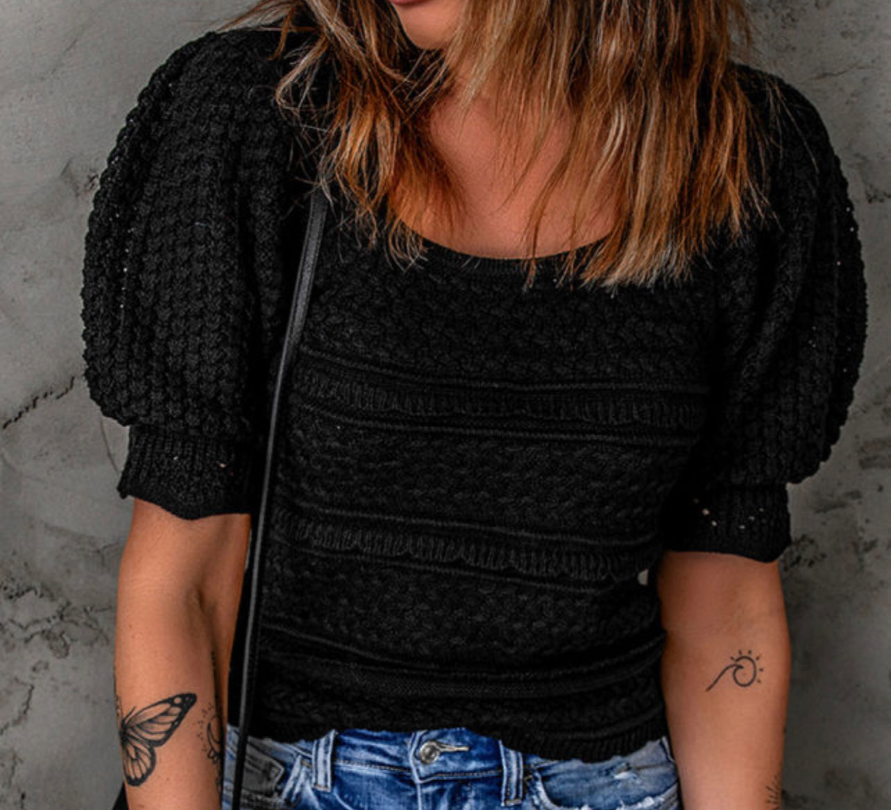 Not So Basic Crochet Black Knit Blouse