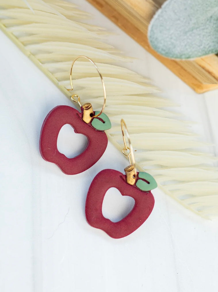 Apple Clay Hoop Teacher Earrings