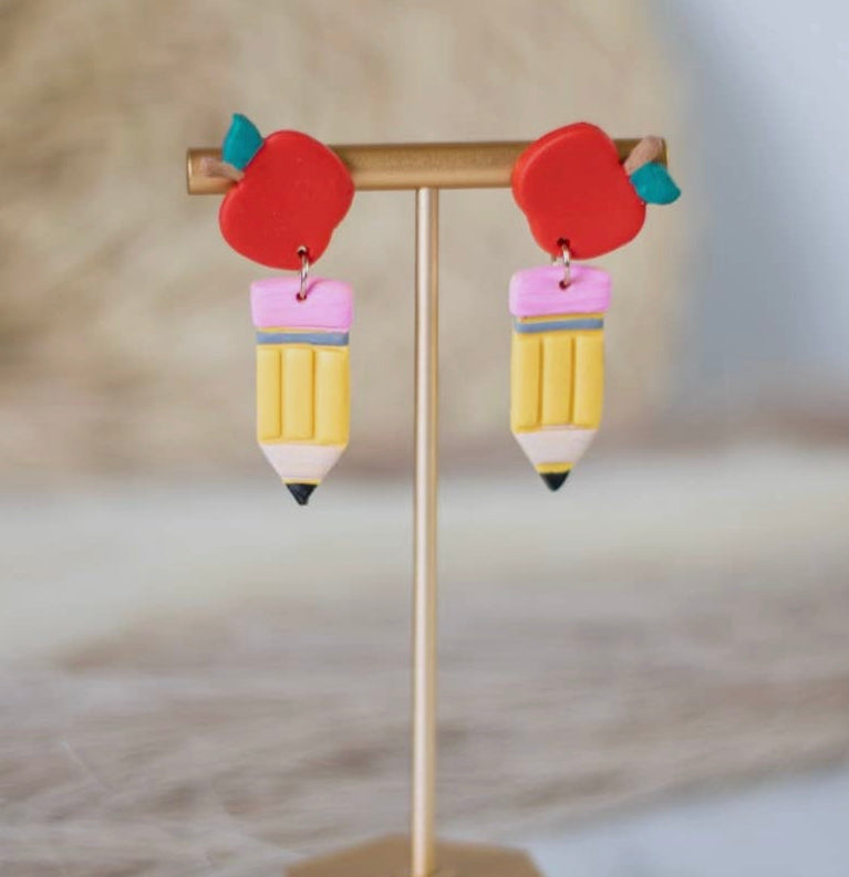 Teacher Pencil Clay Dangle Earrings