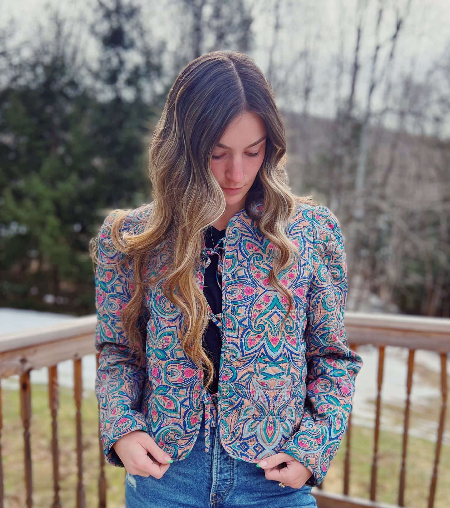 Darling Style Quilted Jacket With Bow Tie Front