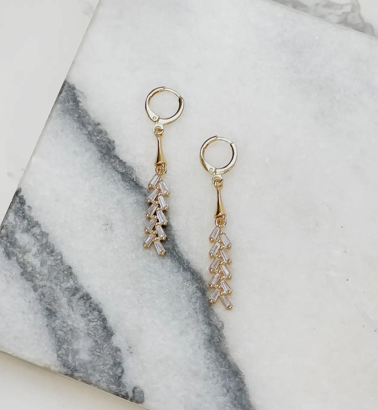 Gold Huggie Crystal Dangle Earrings