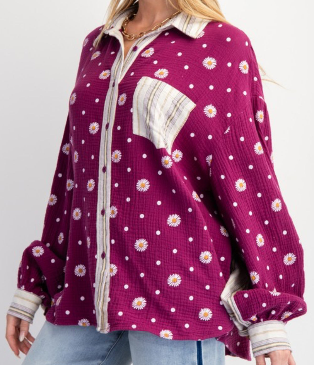 Falling Into Daisy Blooms Button Down