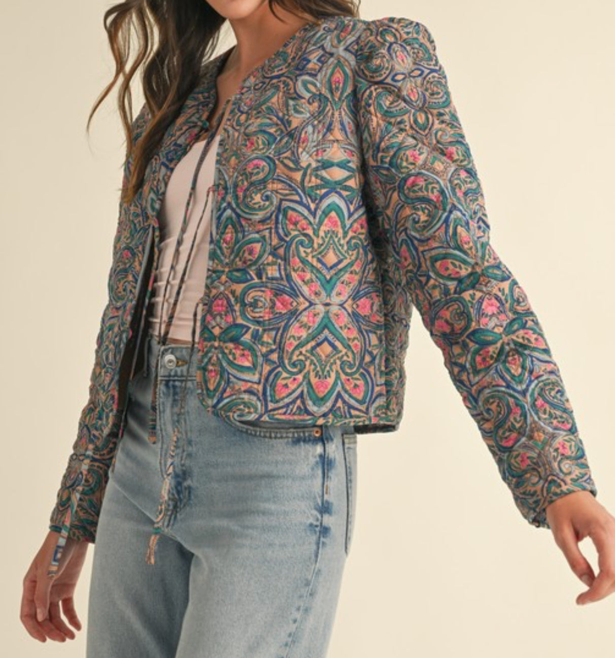 Darling Style Quilted Jacket With Bow Tie Front