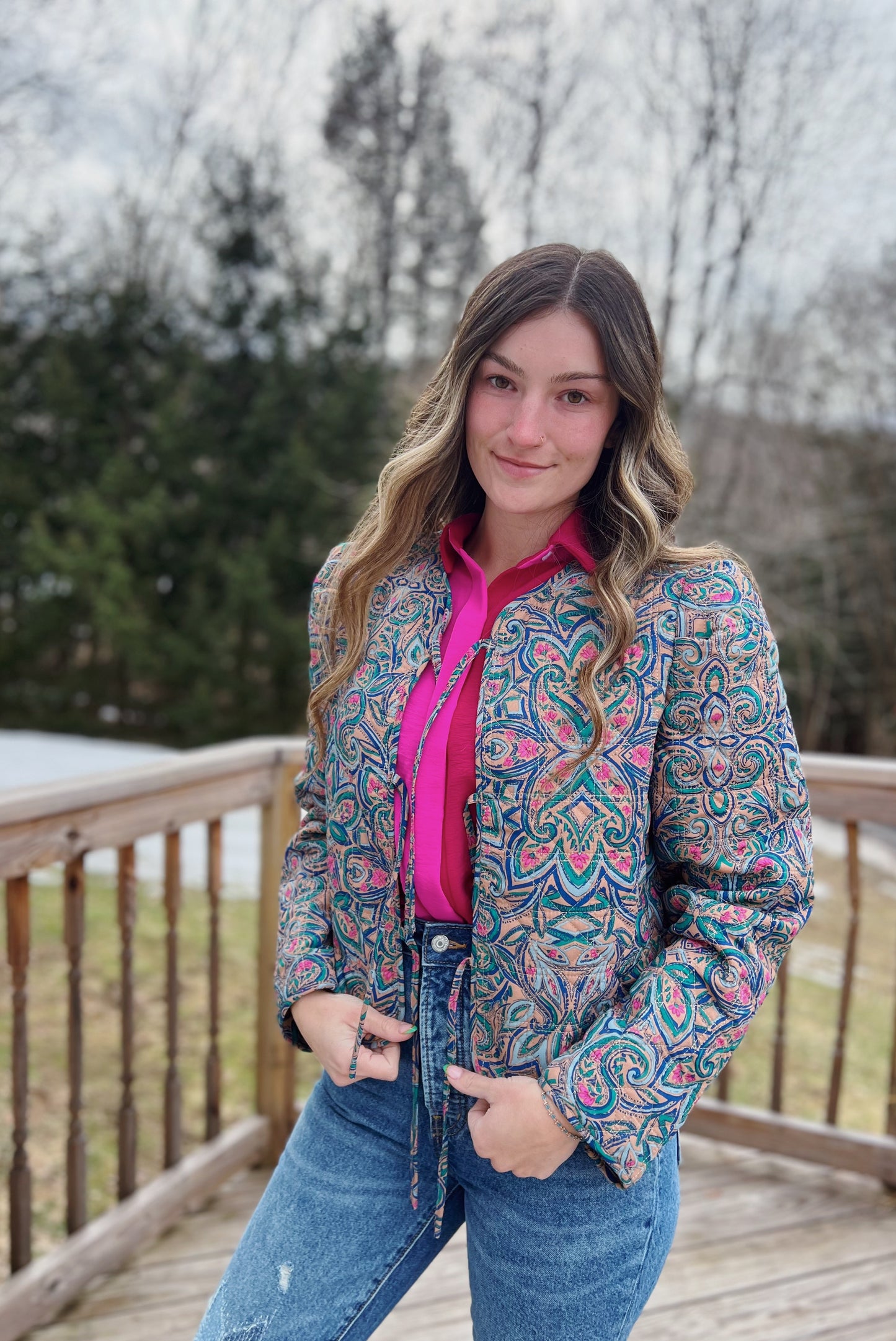 Darling Style Quilted Jacket With Bow Tie Front