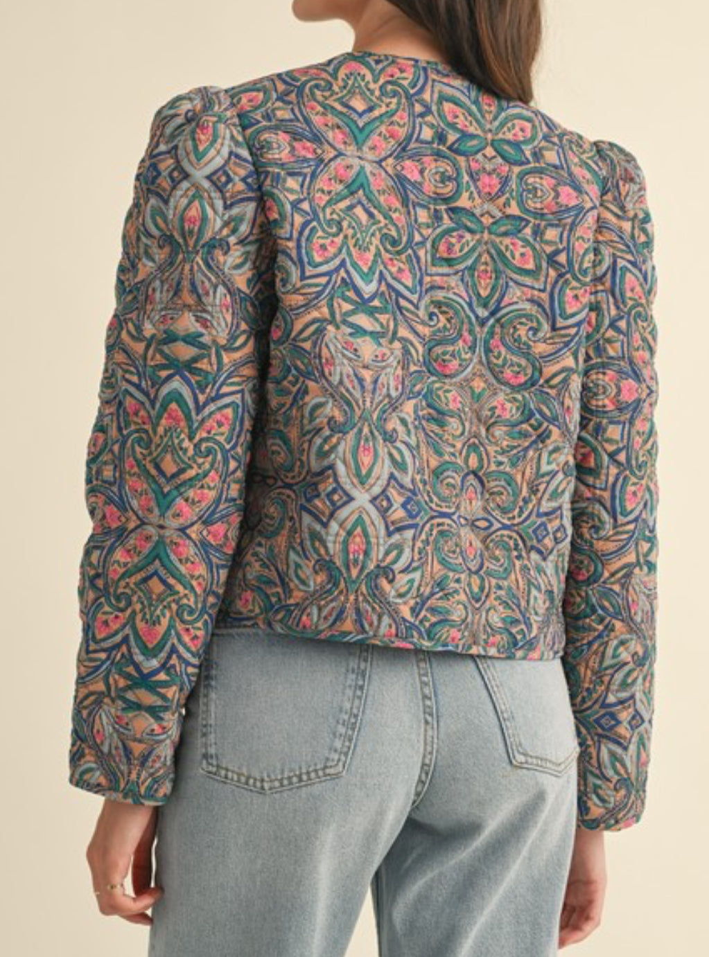 Darling Style Quilted Jacket With Bow Tie Front