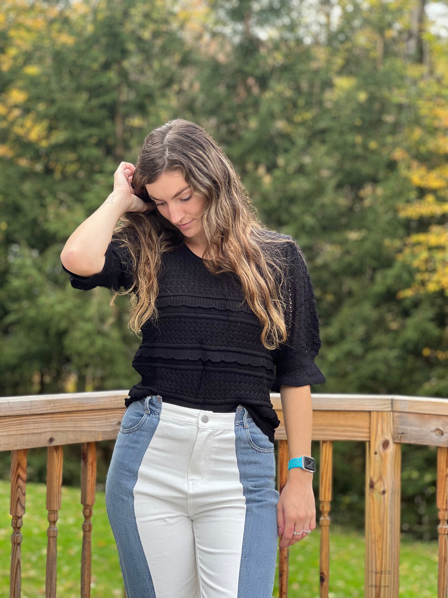 Not So Basic Crochet Black Knit Blouse