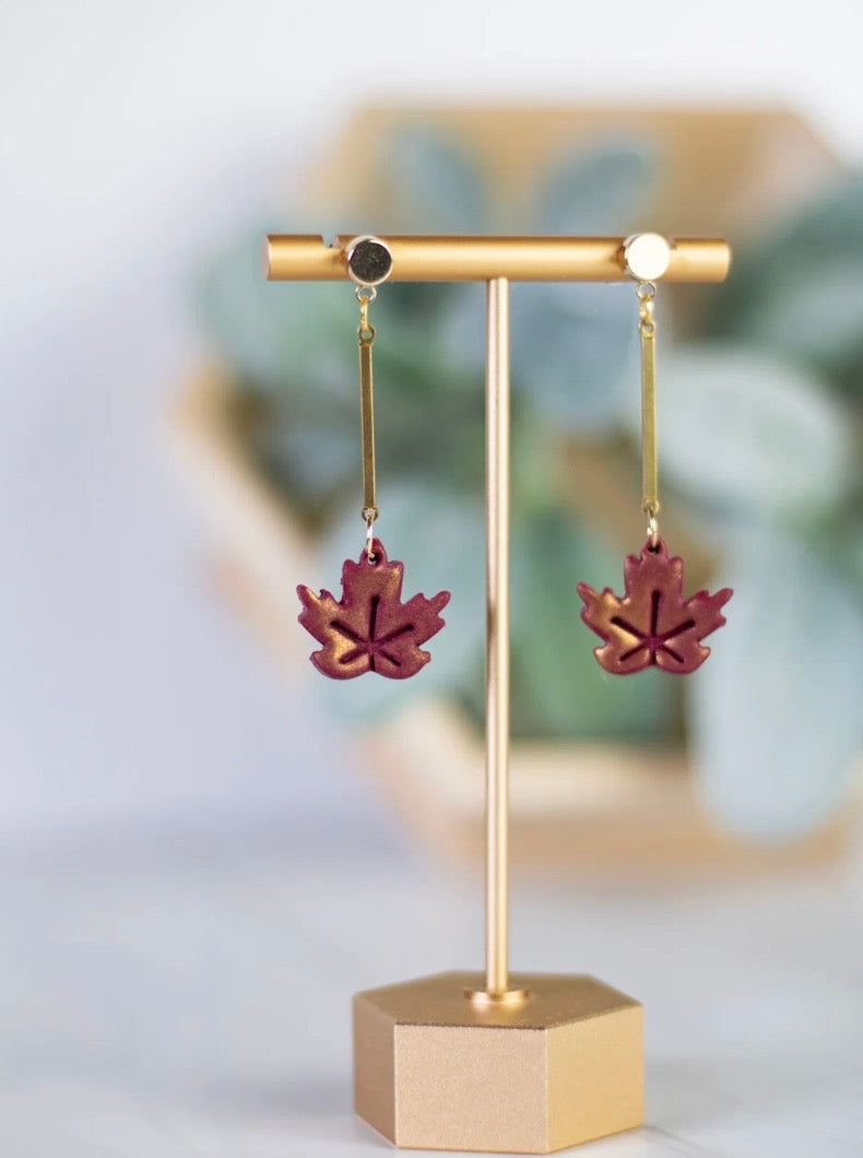 Clay Leaf Gold Dangle Earrings
