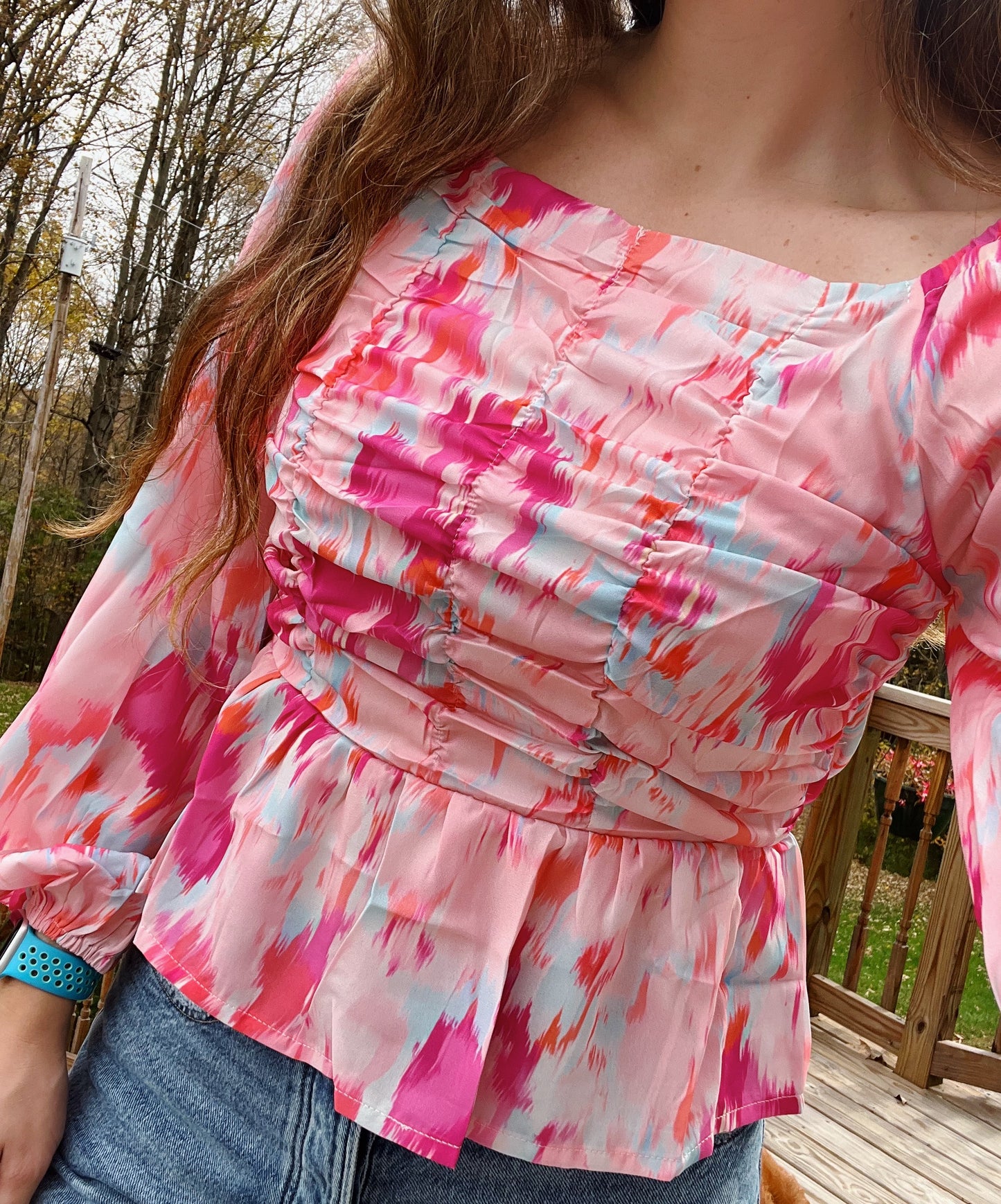 Paint The Sky Pink Long Sleeve Blouse