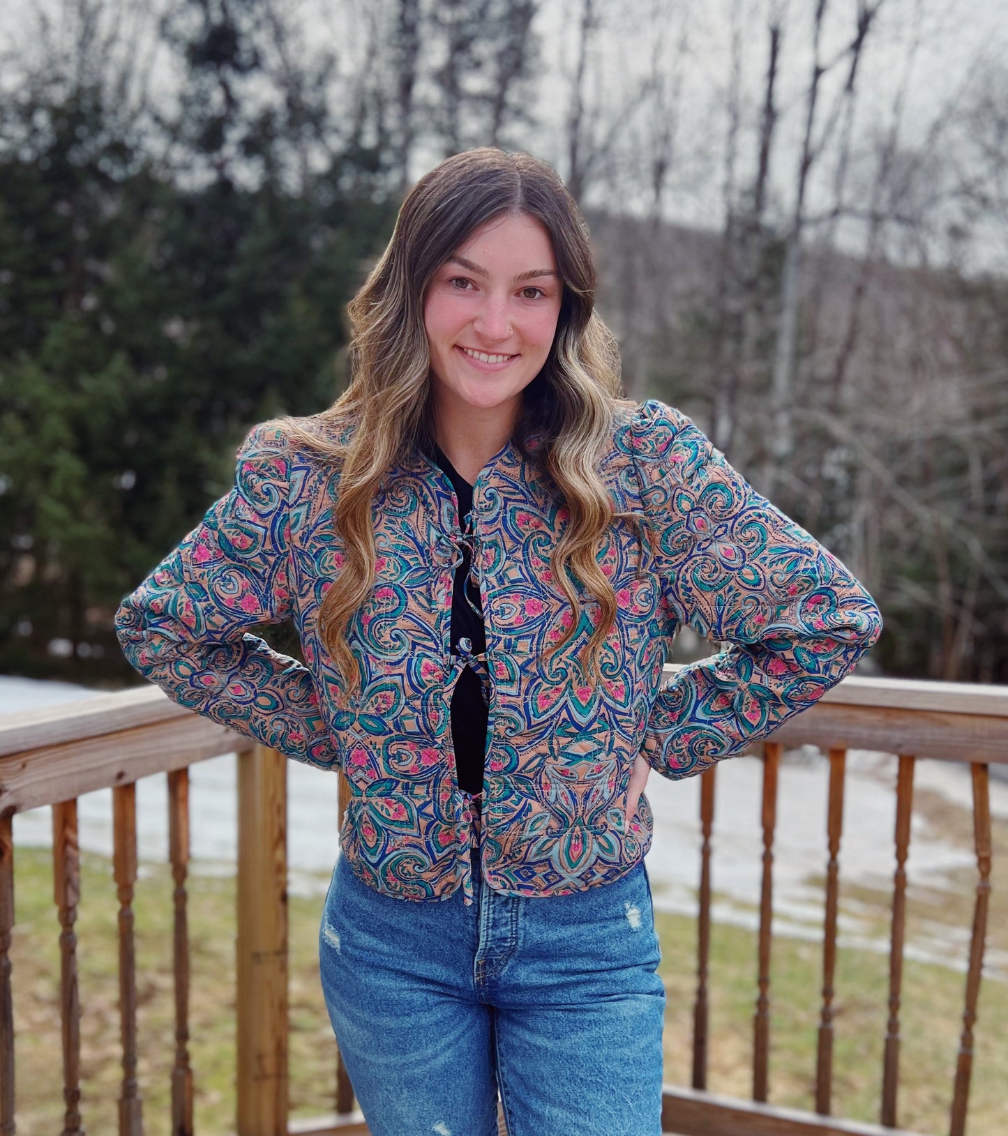 Darling Style Quilted Jacket With Bow Tie Front
