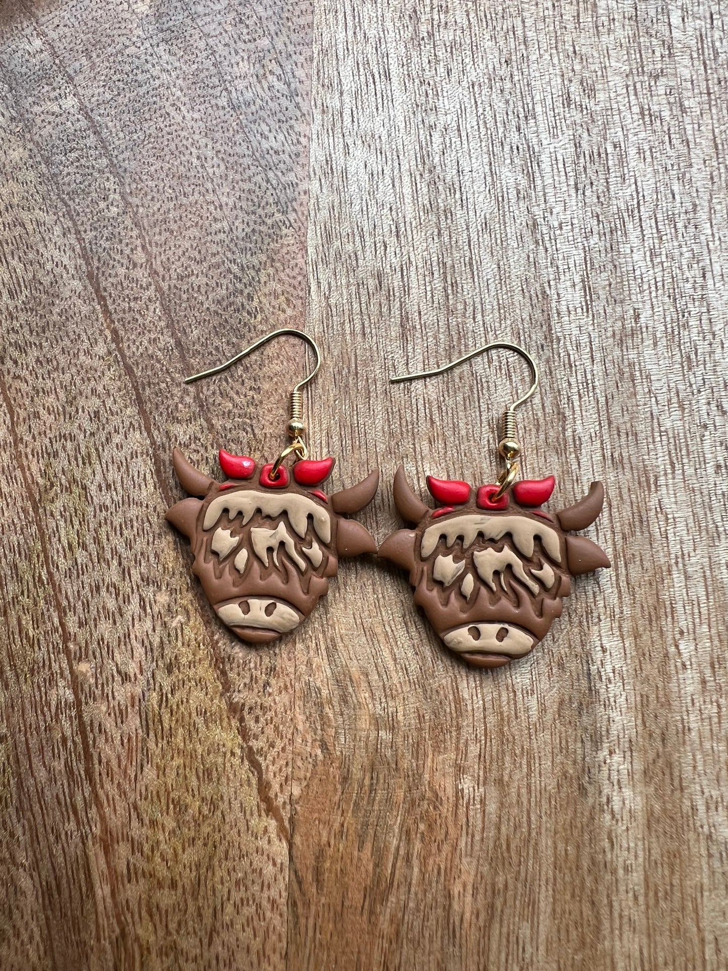 Highland Cow Clay Dangle Earrings