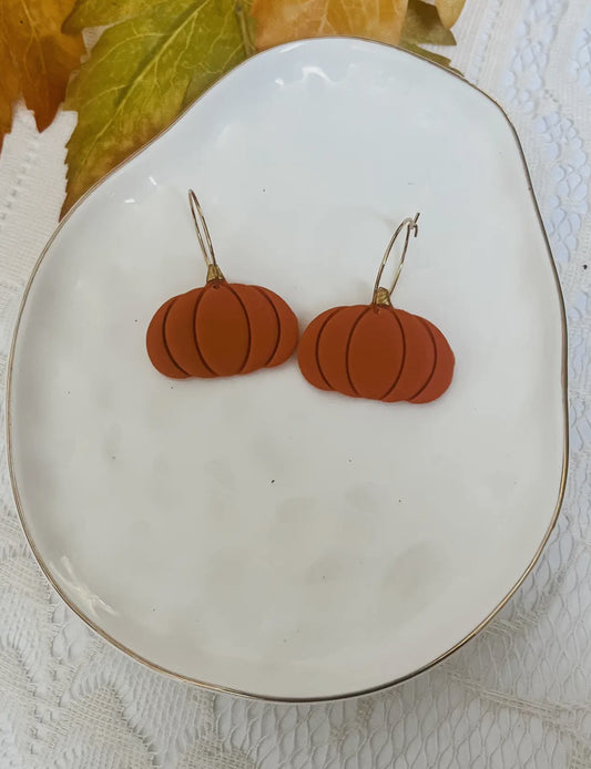 Pumpkin Clay Hoop Earrings