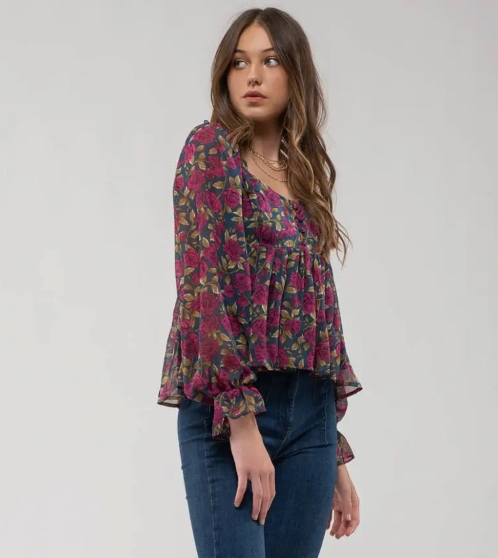 A Dreamy Romance Floral Babydoll Blouse