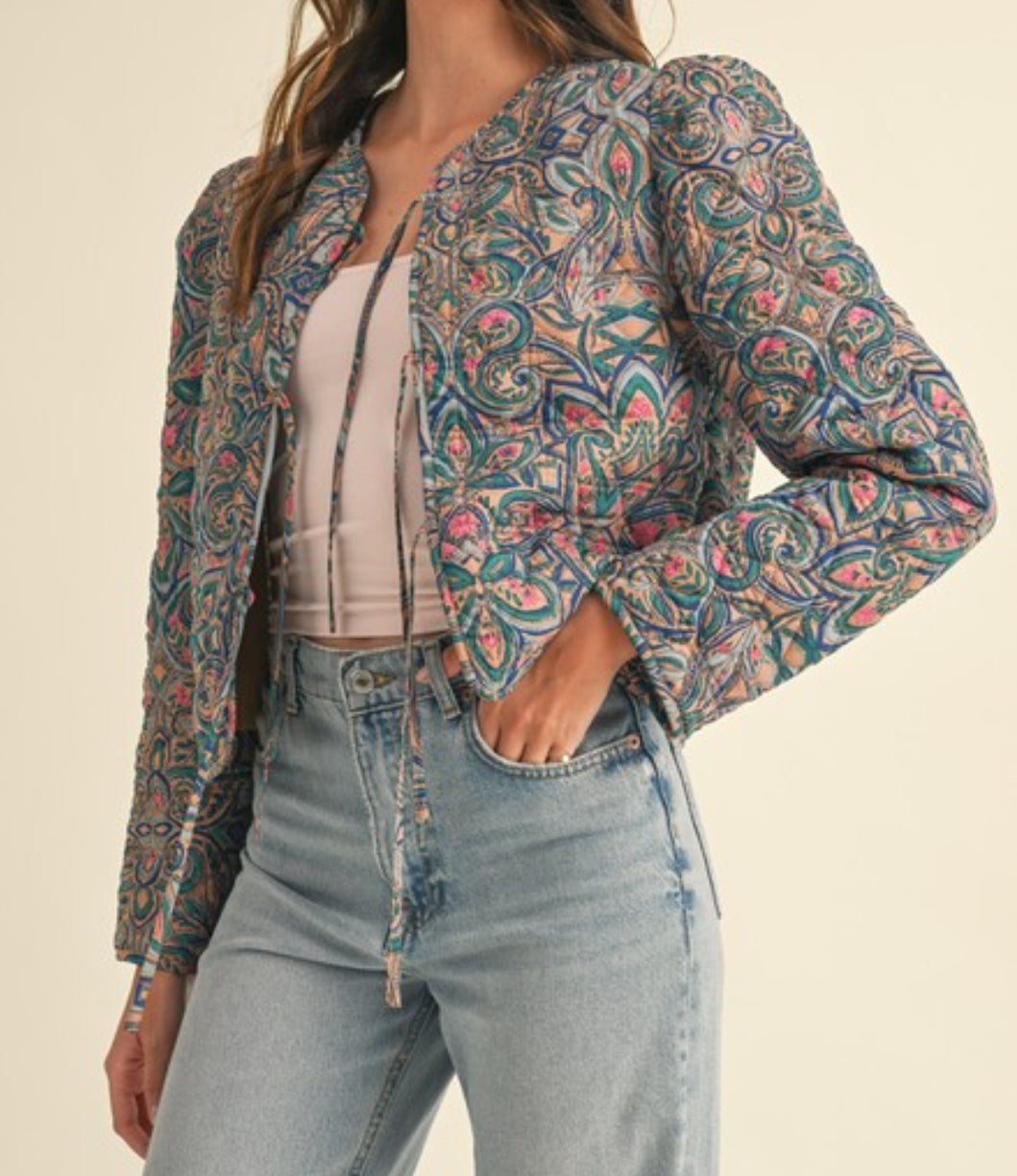 Darling Style Quilted Jacket With Bow Tie Front