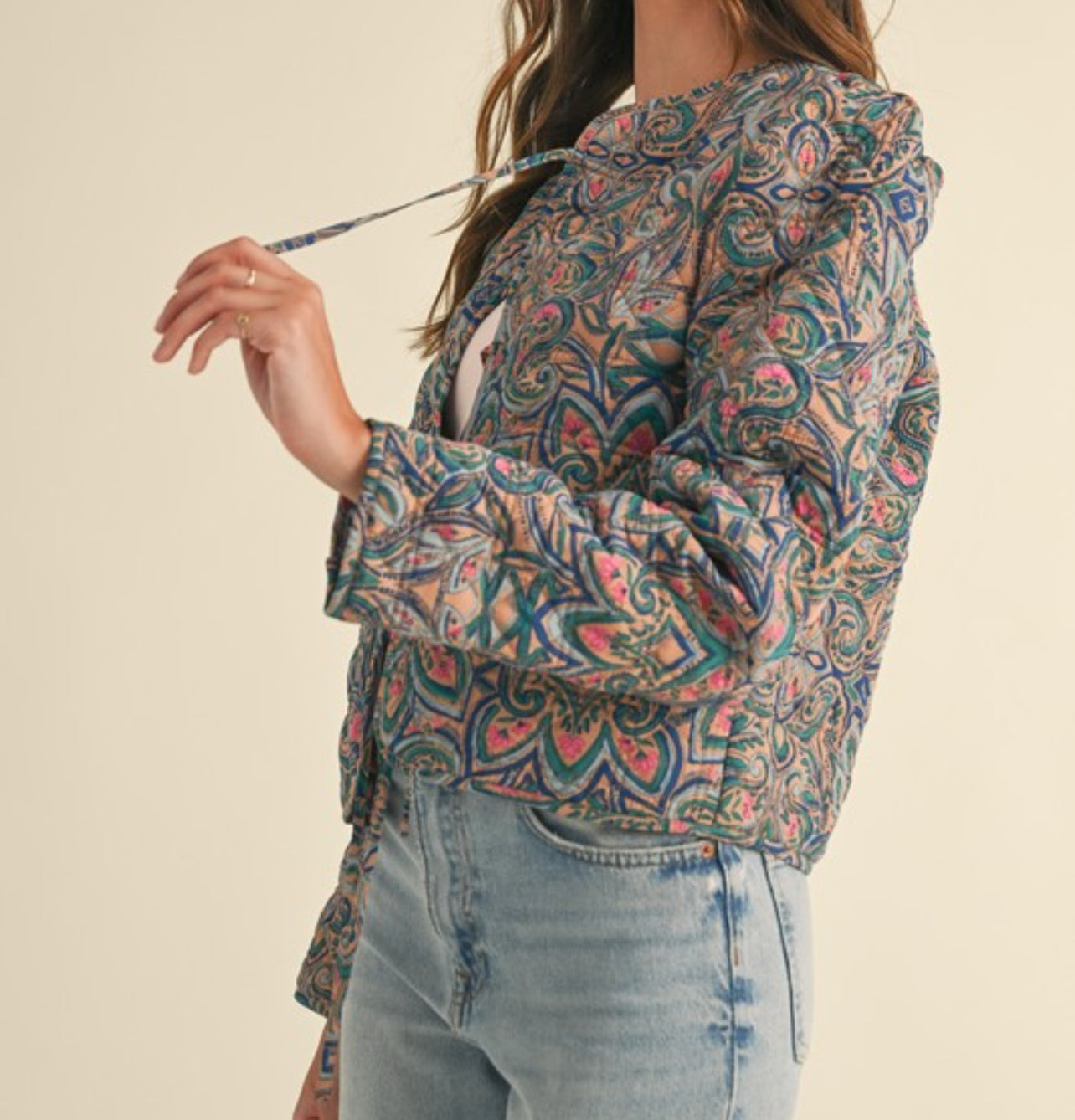 Darling Style Quilted Jacket With Bow Tie Front