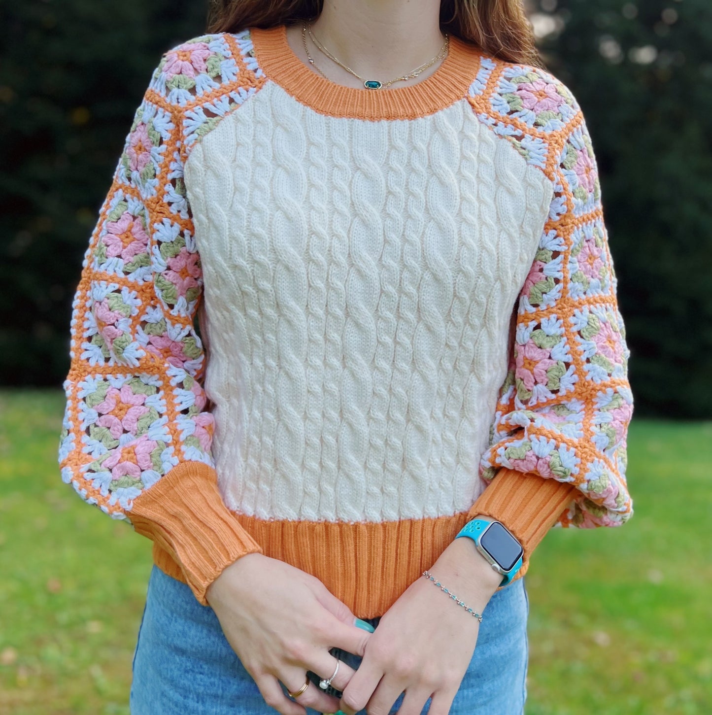 Fall Attitude Crochet Sleeve Knit Sweater