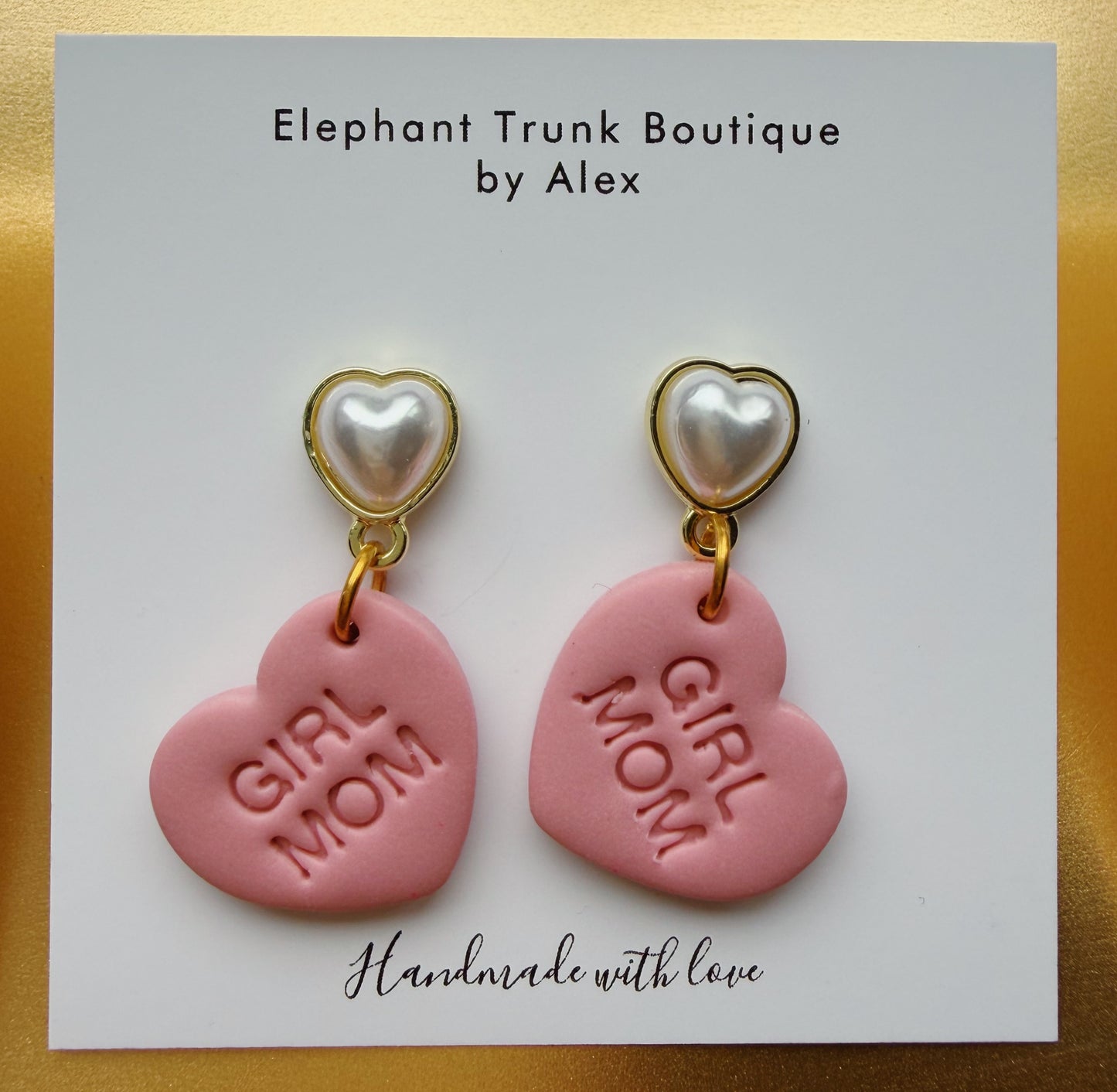 Mothers Day Pink Heart Clay Earrings