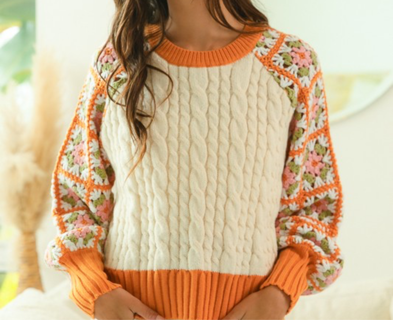 Fall Attitude Crochet Sleeve Knit Sweater