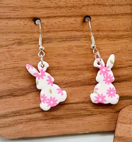 Easter Bunny Floral Print Dangle Earrings