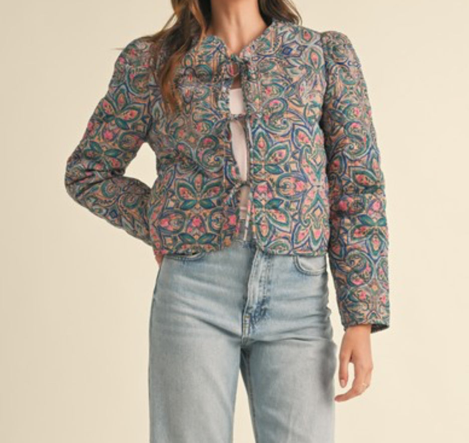 Darling Style Quilted Jacket With Bow Tie Front