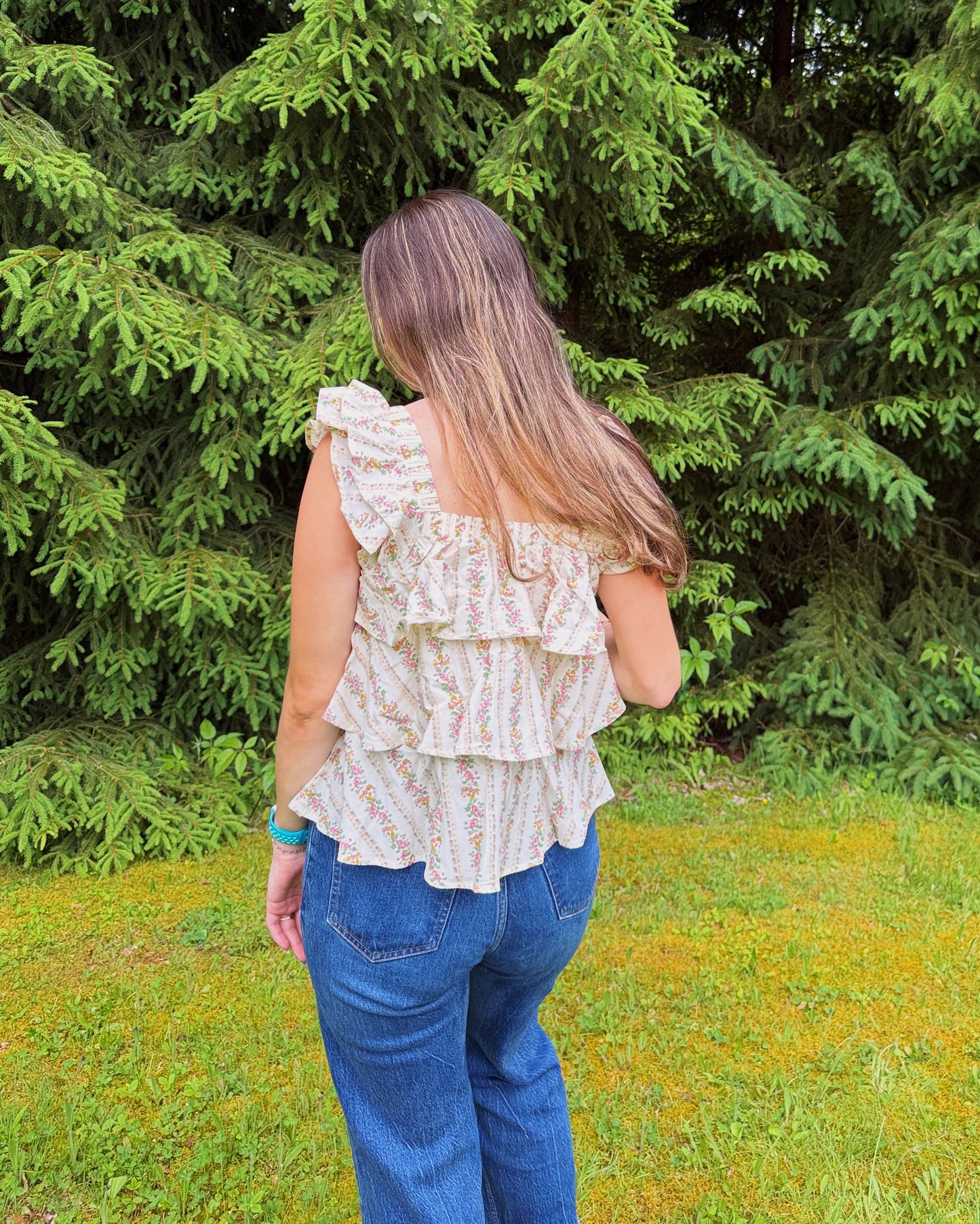 Summer Blooms Ruffle Bow Tank Blouse