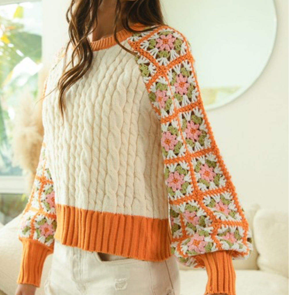 Fall Attitude Crochet Sleeve Knit Sweater