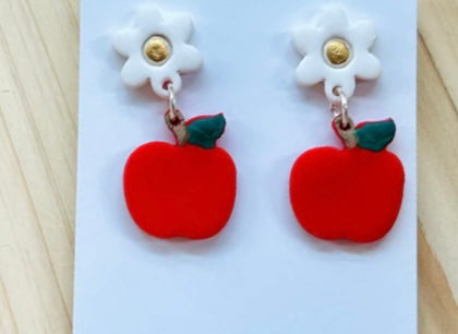 Flower Stud with Apple Dangle Earrings