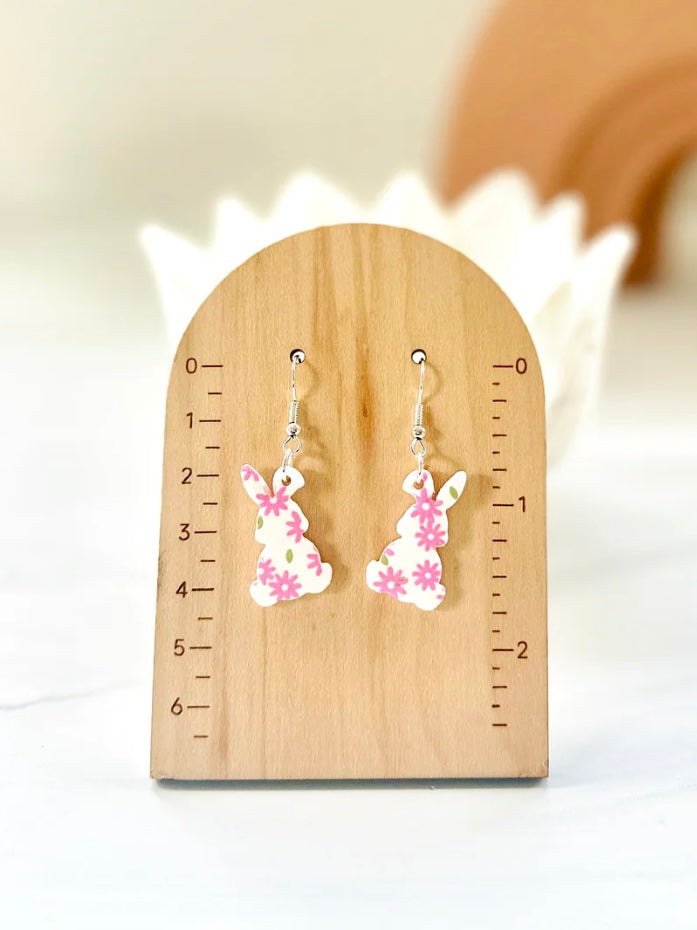 Easter Bunny Floral Print Dangle Earrings