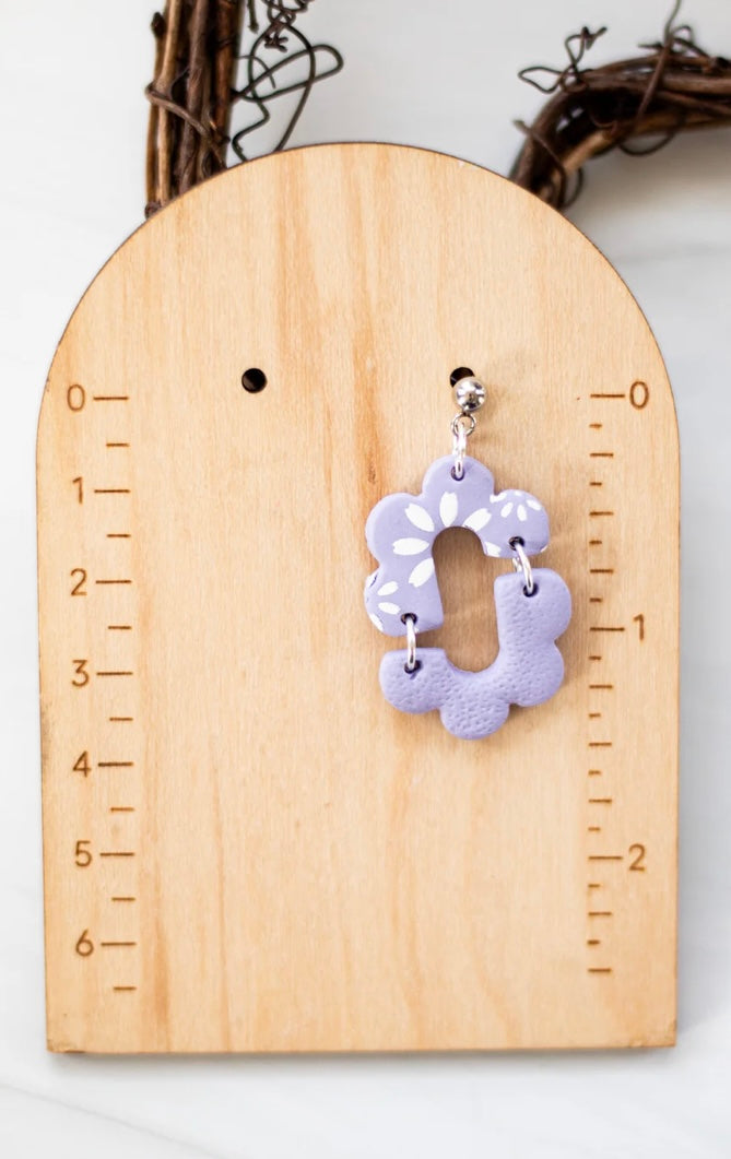 Lavender Daisy Clay Dangle Earrings