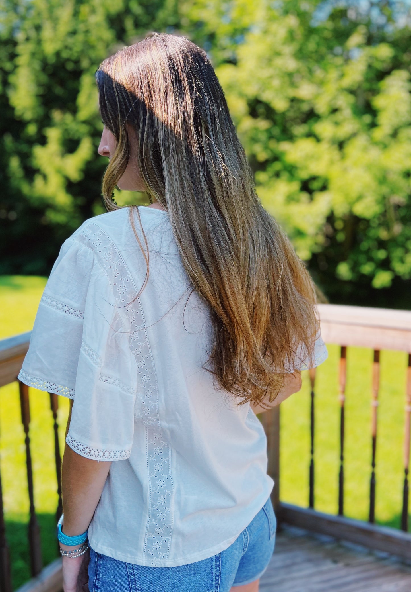On Cloud 9 White Eyelet Ruffled Sleeve Blouse