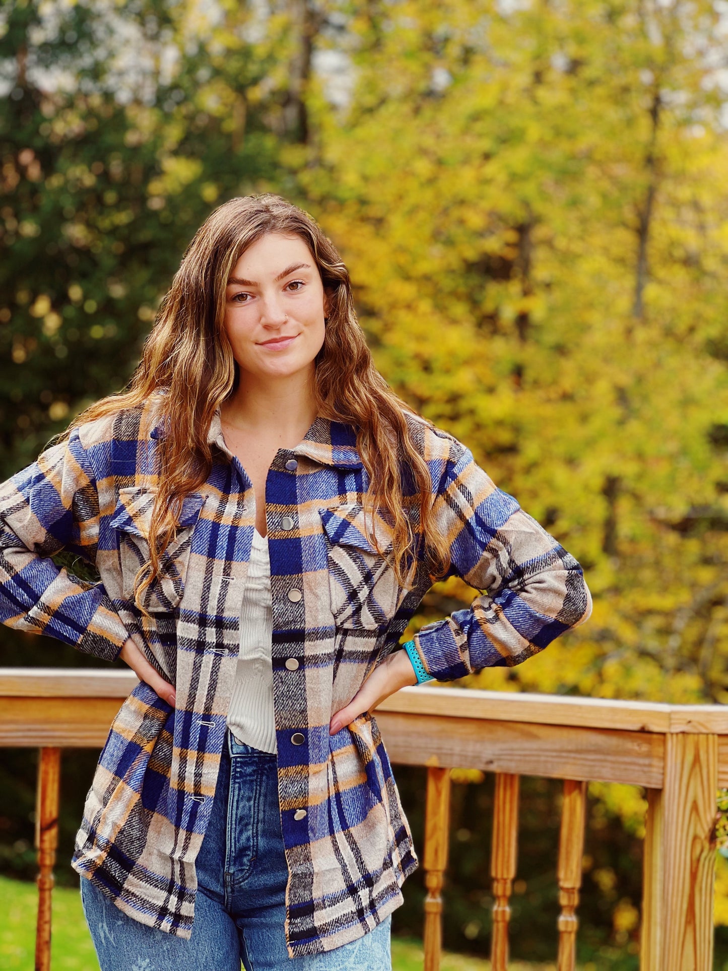 Roll With You Blue and Orange Flannel Shacket