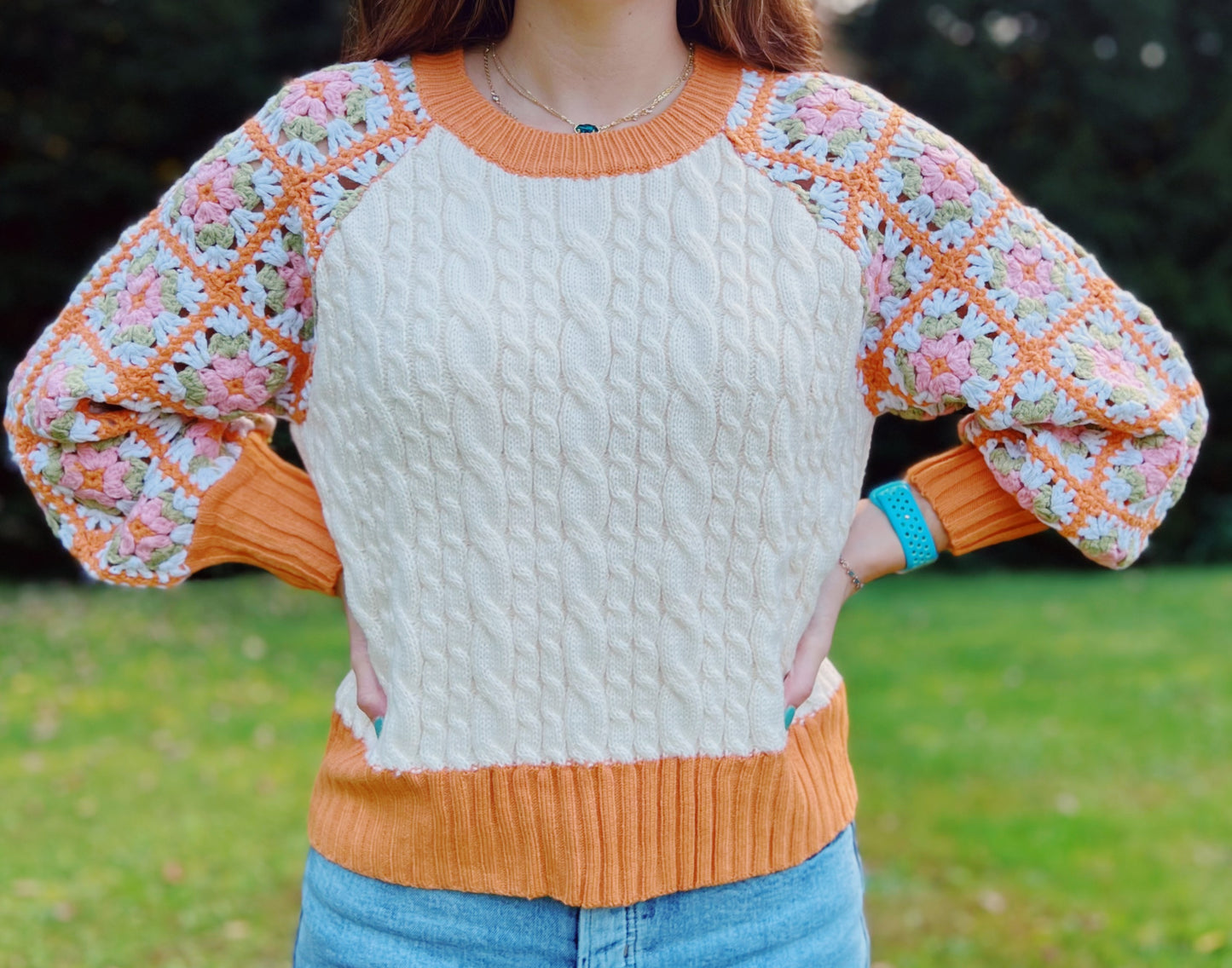 Fall Attitude Crochet Sleeve Knit Sweater