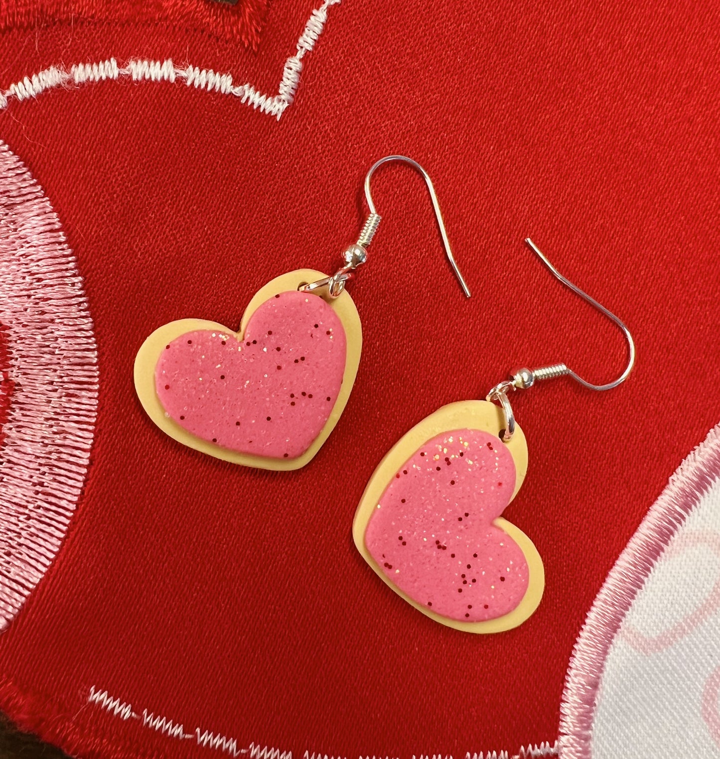 Valentines Heart Sugar Cookie Clay Dangle Earrings