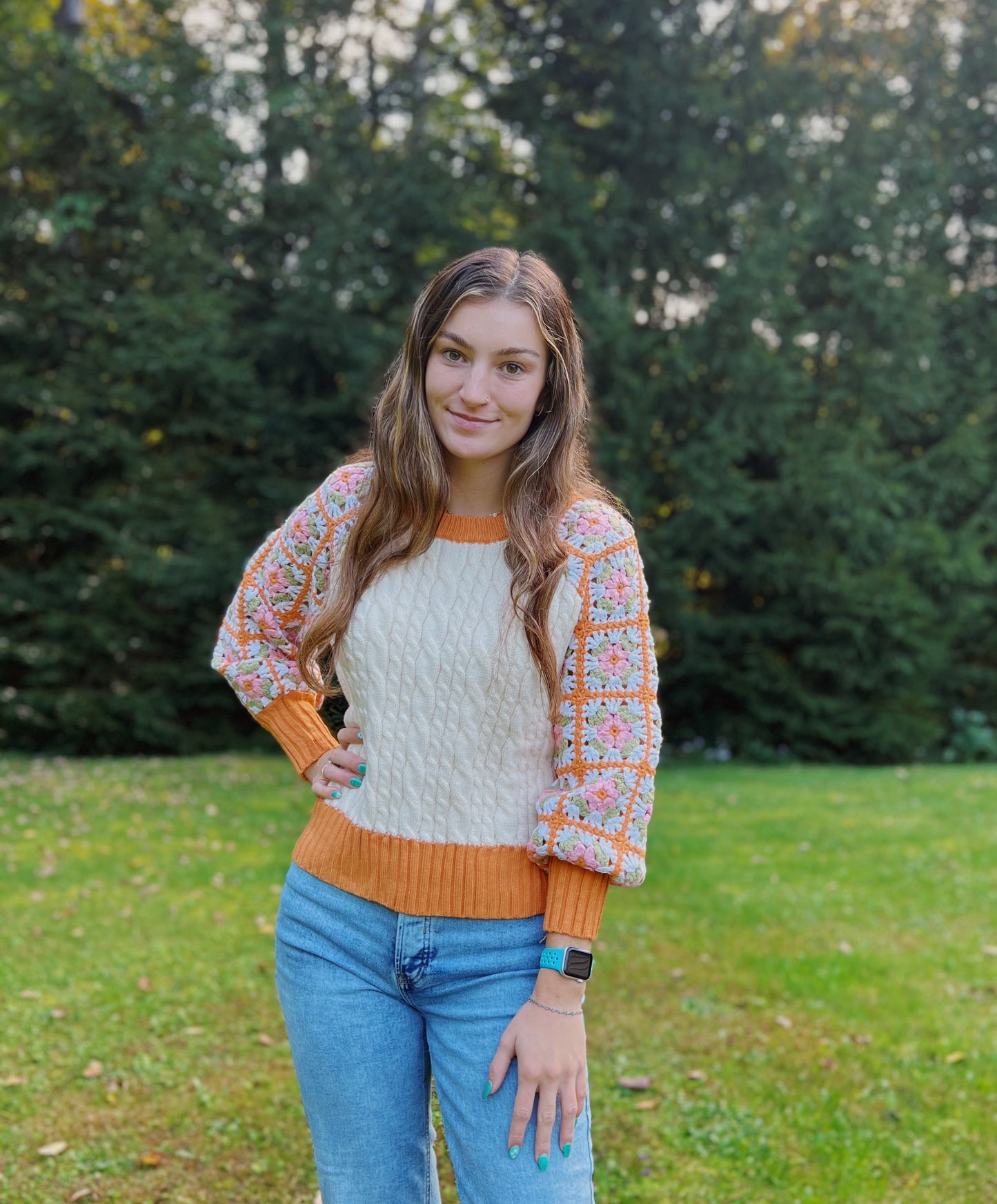 Fall Attitude Crochet Sleeve Knit Sweater