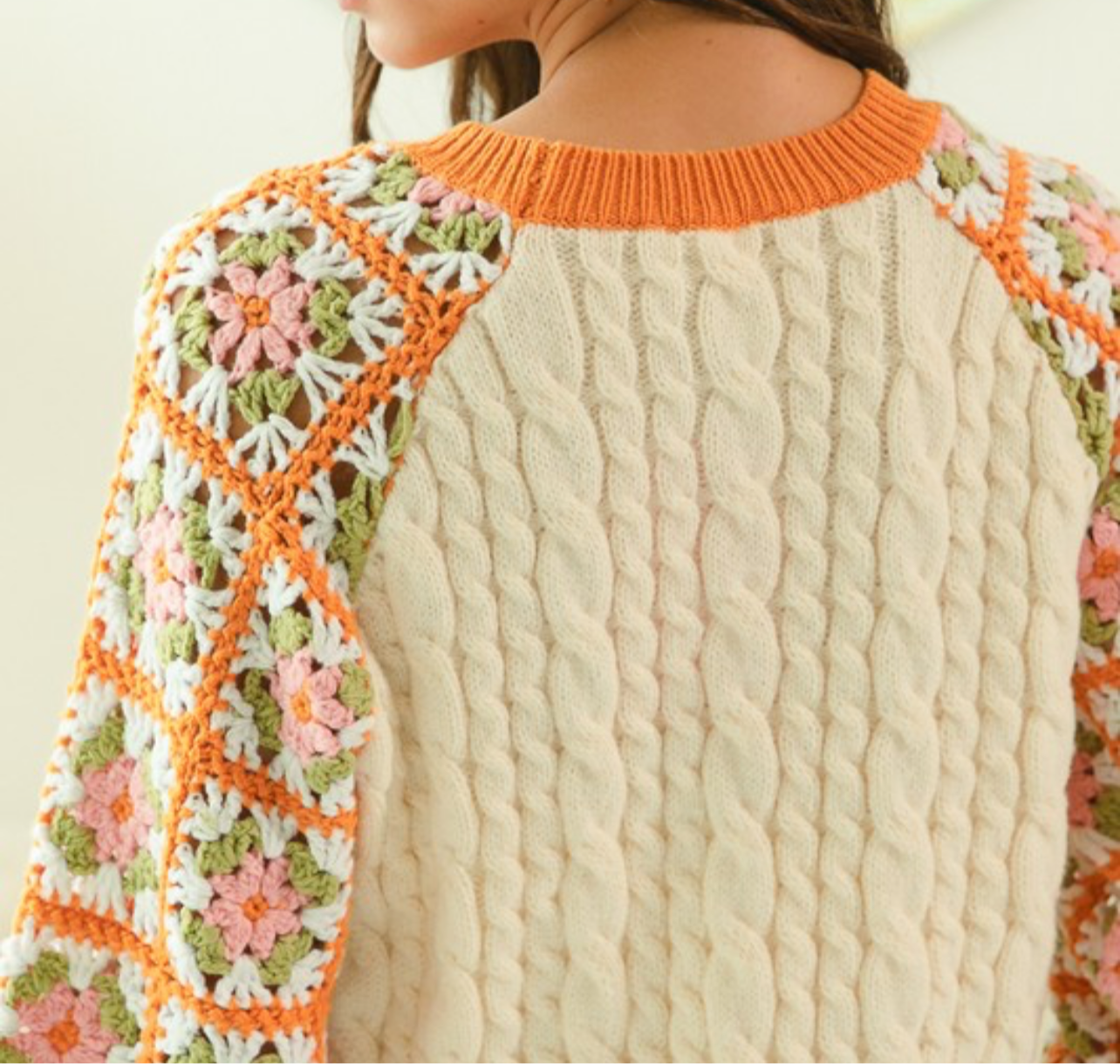 Fall Attitude Crochet Sleeve Knit Sweater