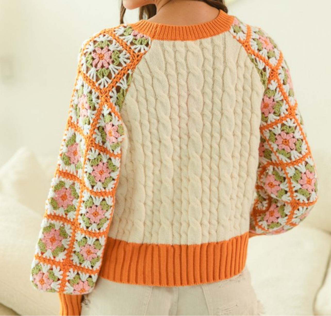 Fall Attitude Crochet Sleeve Knit Sweater