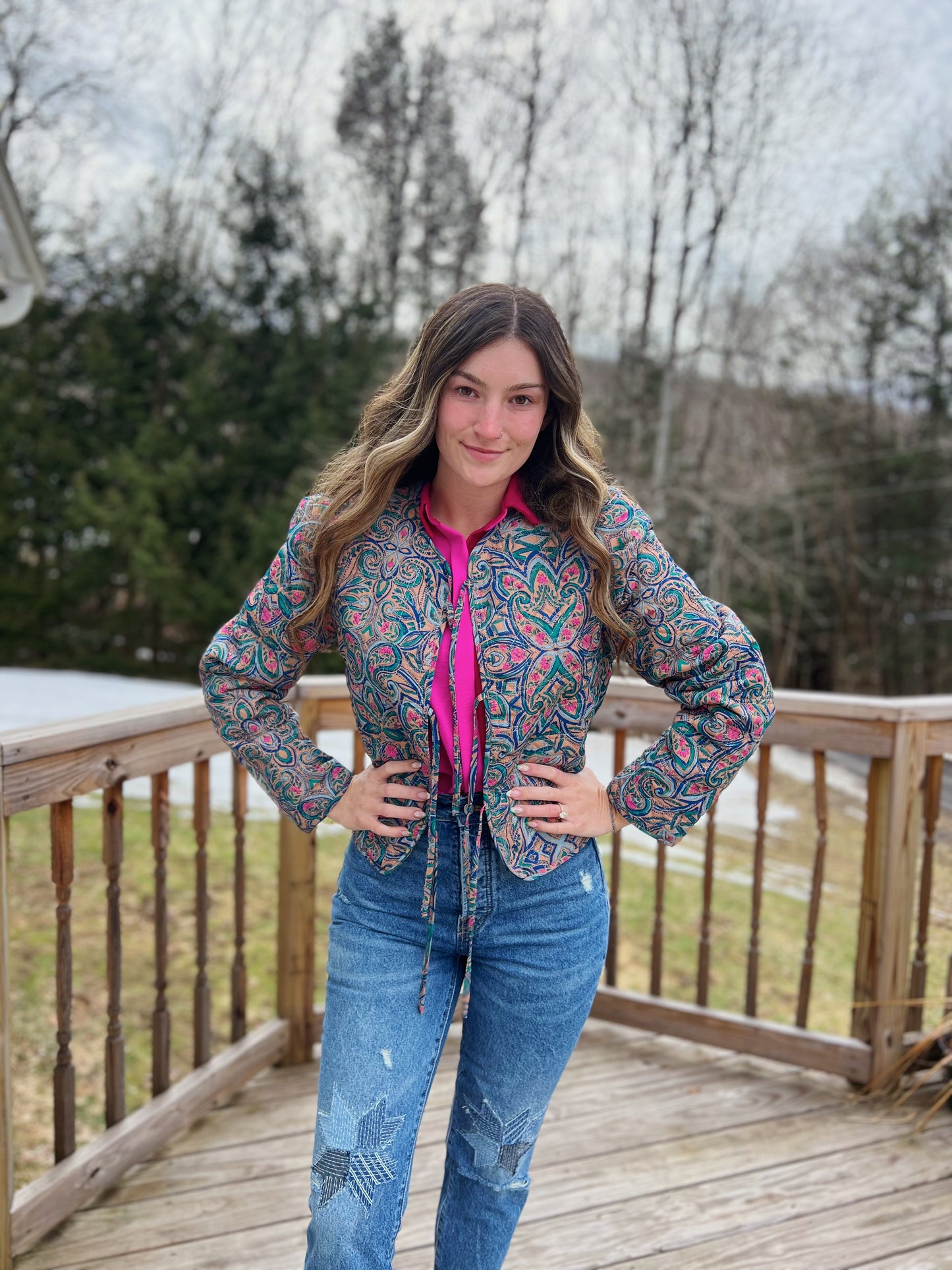 Darling Style Quilted Jacket With Bow Tie Front