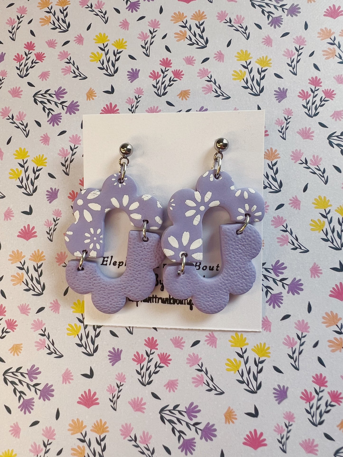 Lavender Daisy Clay Dangle Earrings