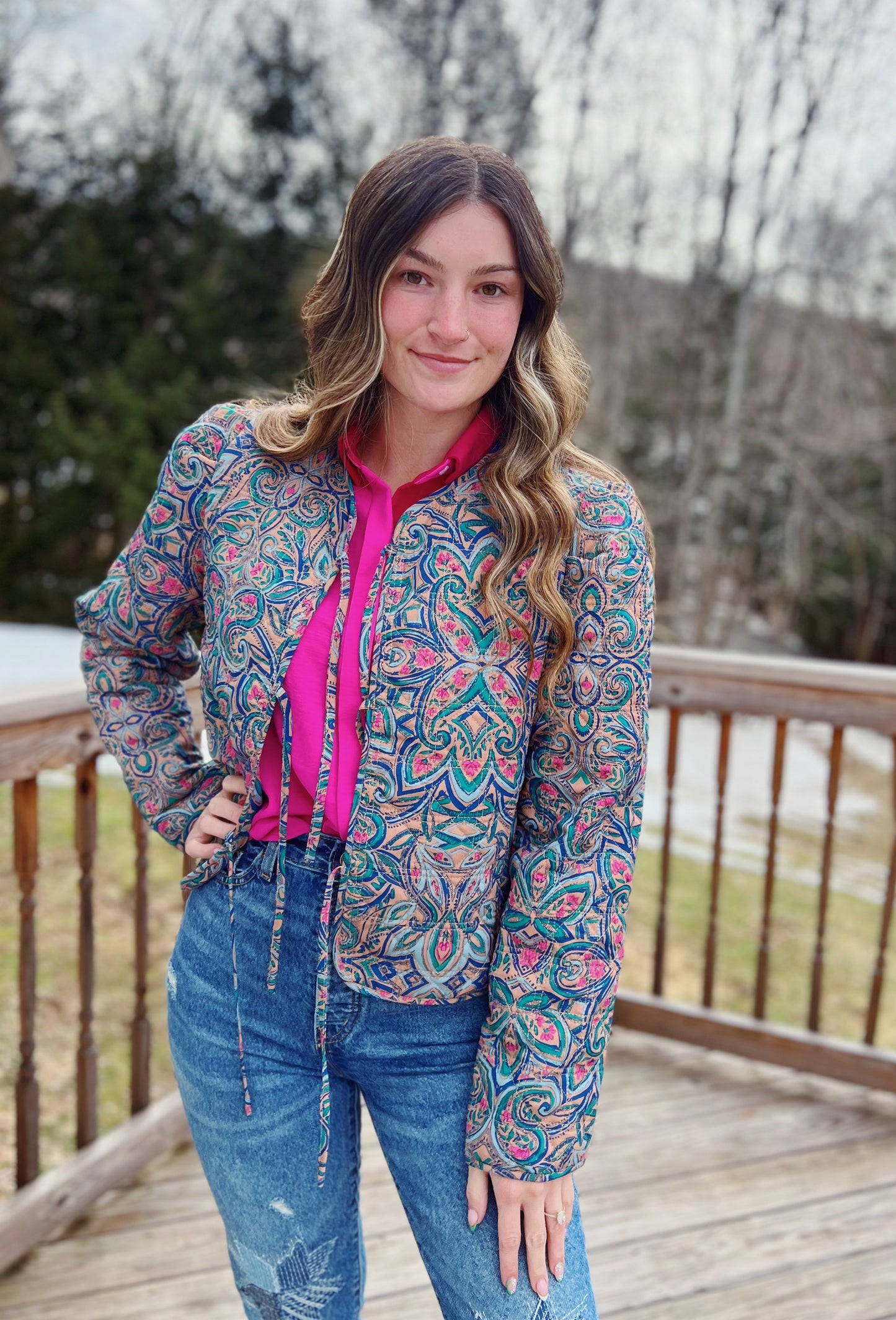 Darling Style Quilted Jacket With Bow Tie Front