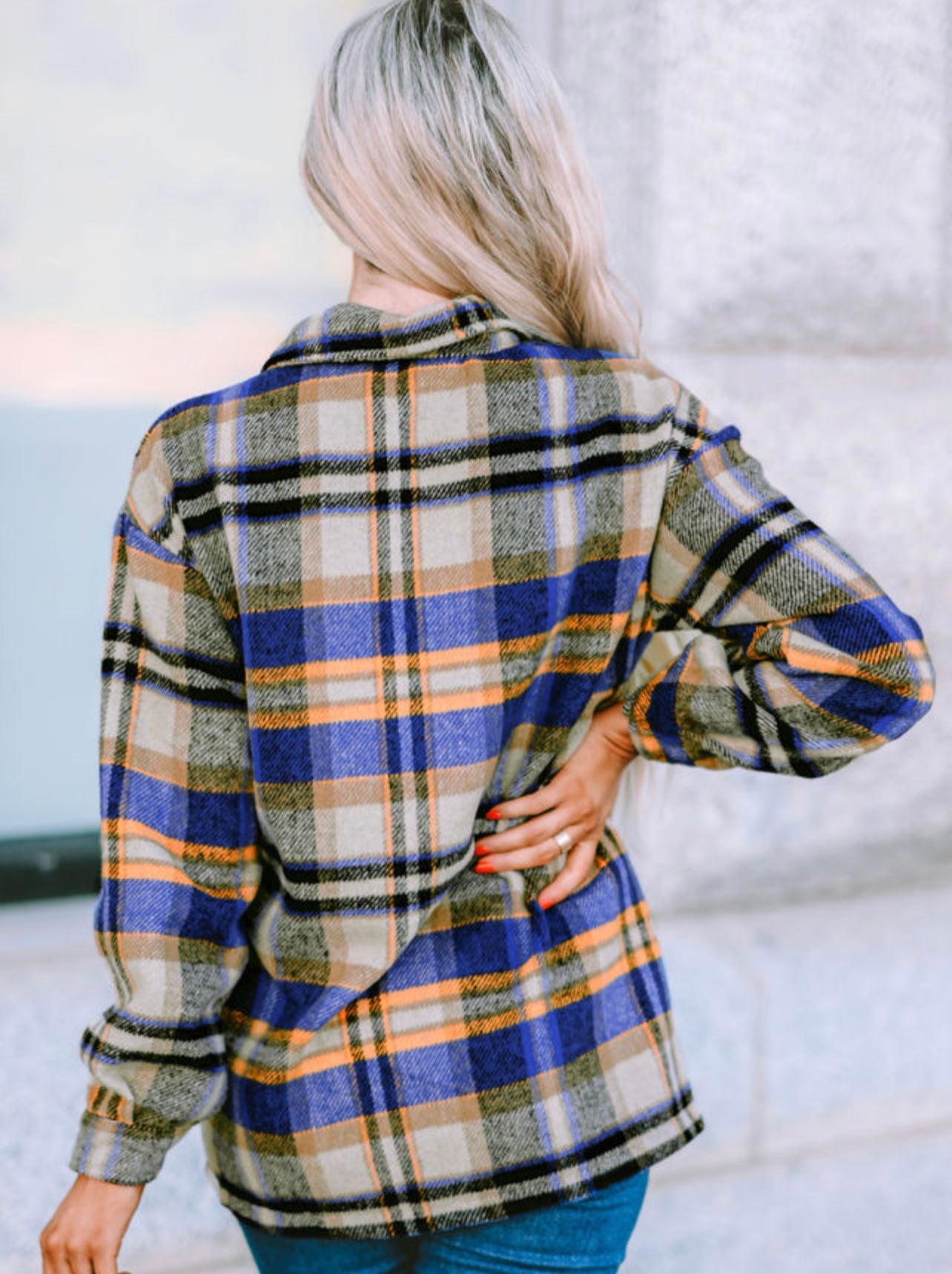 Roll With You Blue and Orange Flannel Shacket