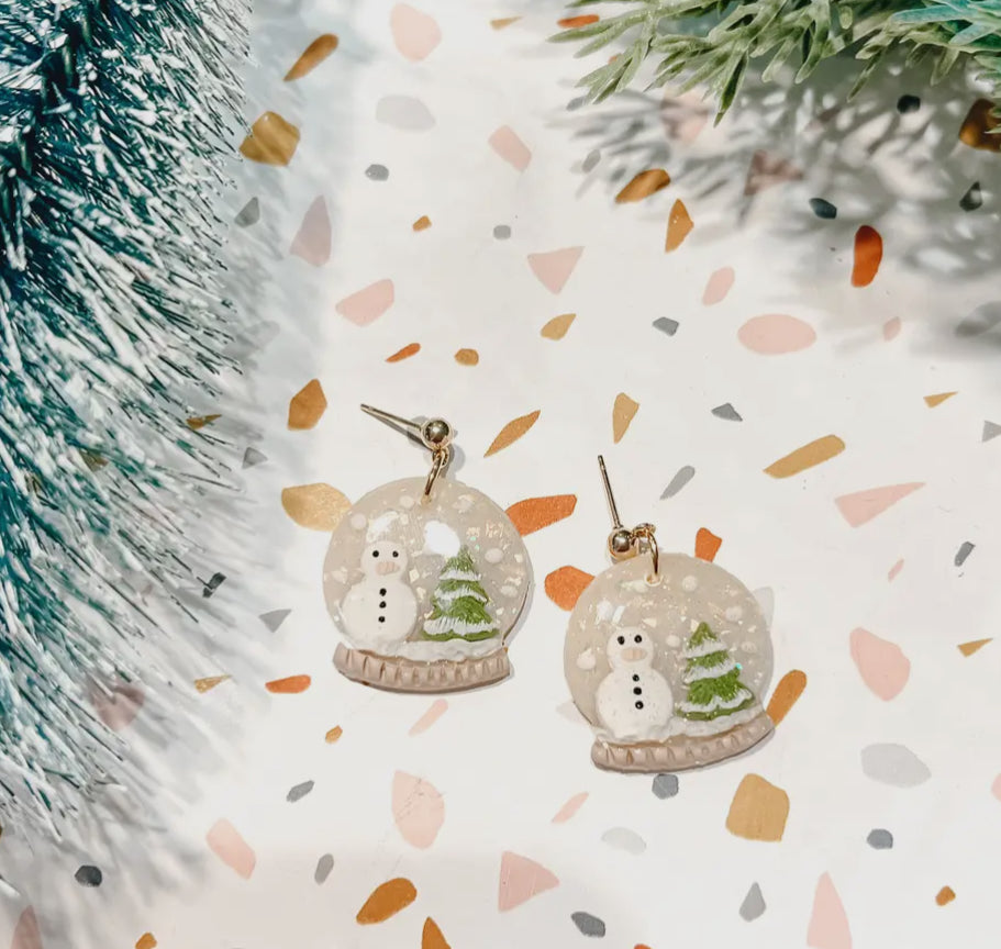Snow Globe Snowman Dangle Earrings
