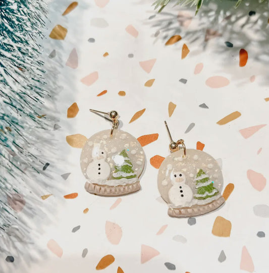Snow Globe Snowman Dangle Earrings