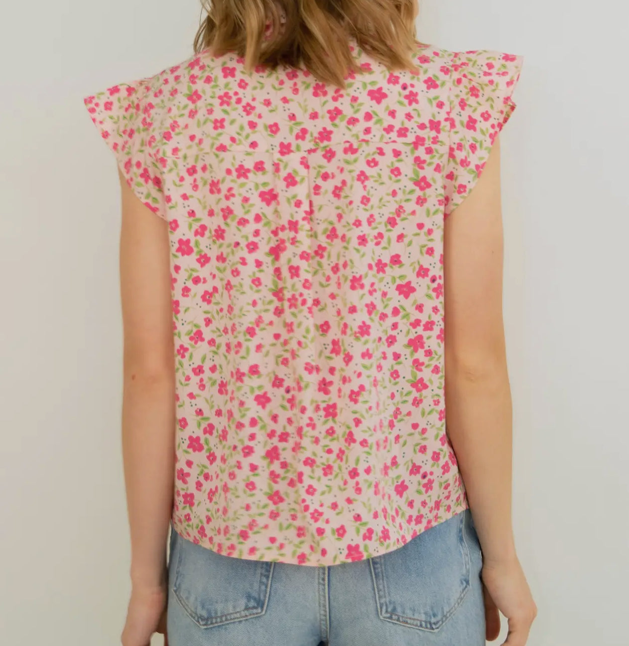 Field of Flowers Pink Floral Lace Trim Blouse