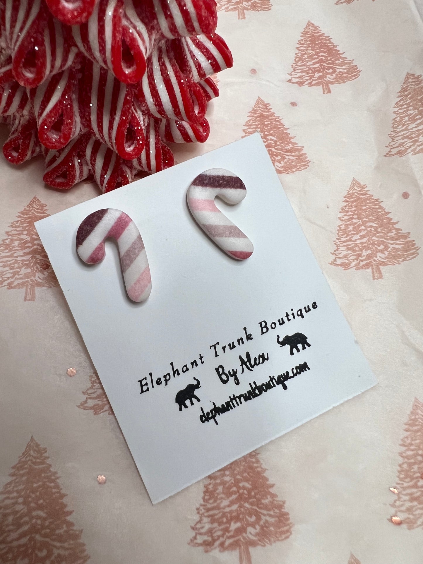 Pink Candy Cane Stud Clay Earrings