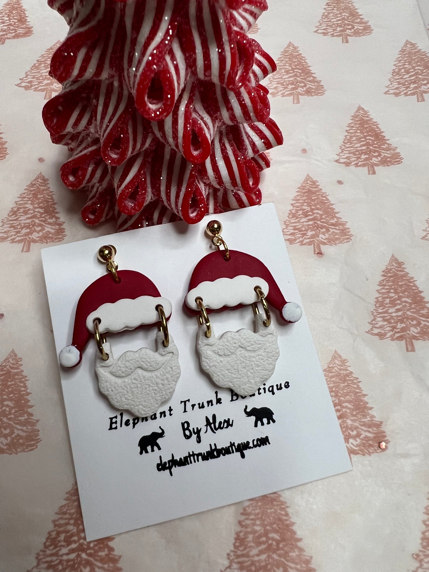 Santa Hat & Beard Dangle Clay Earrings