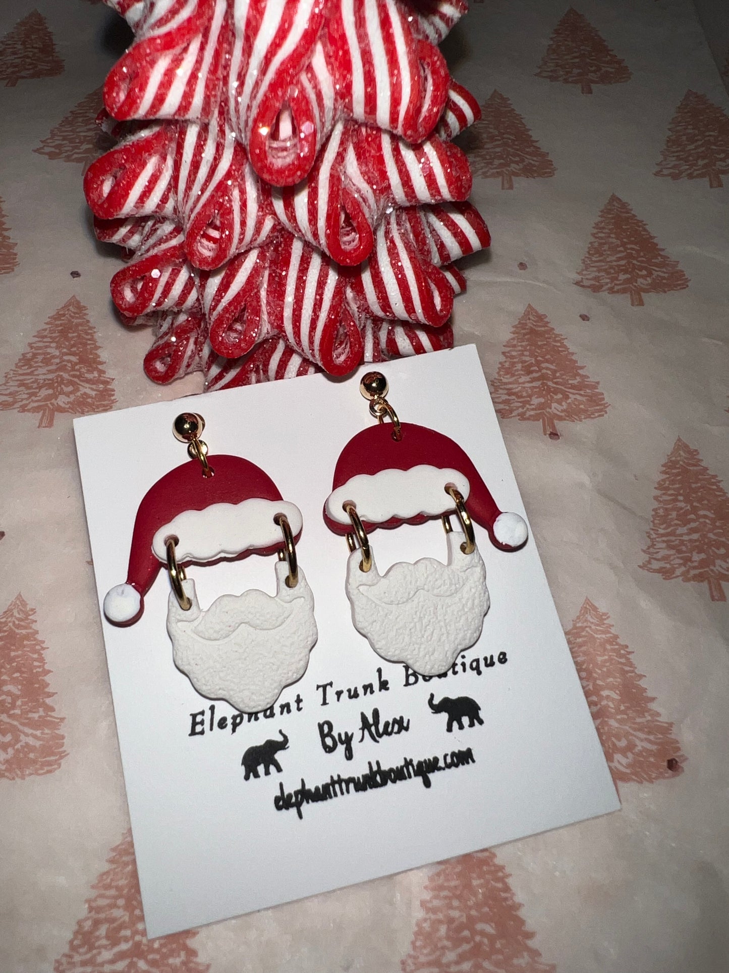 Santa Hat & Beard Dangle Clay Earrings