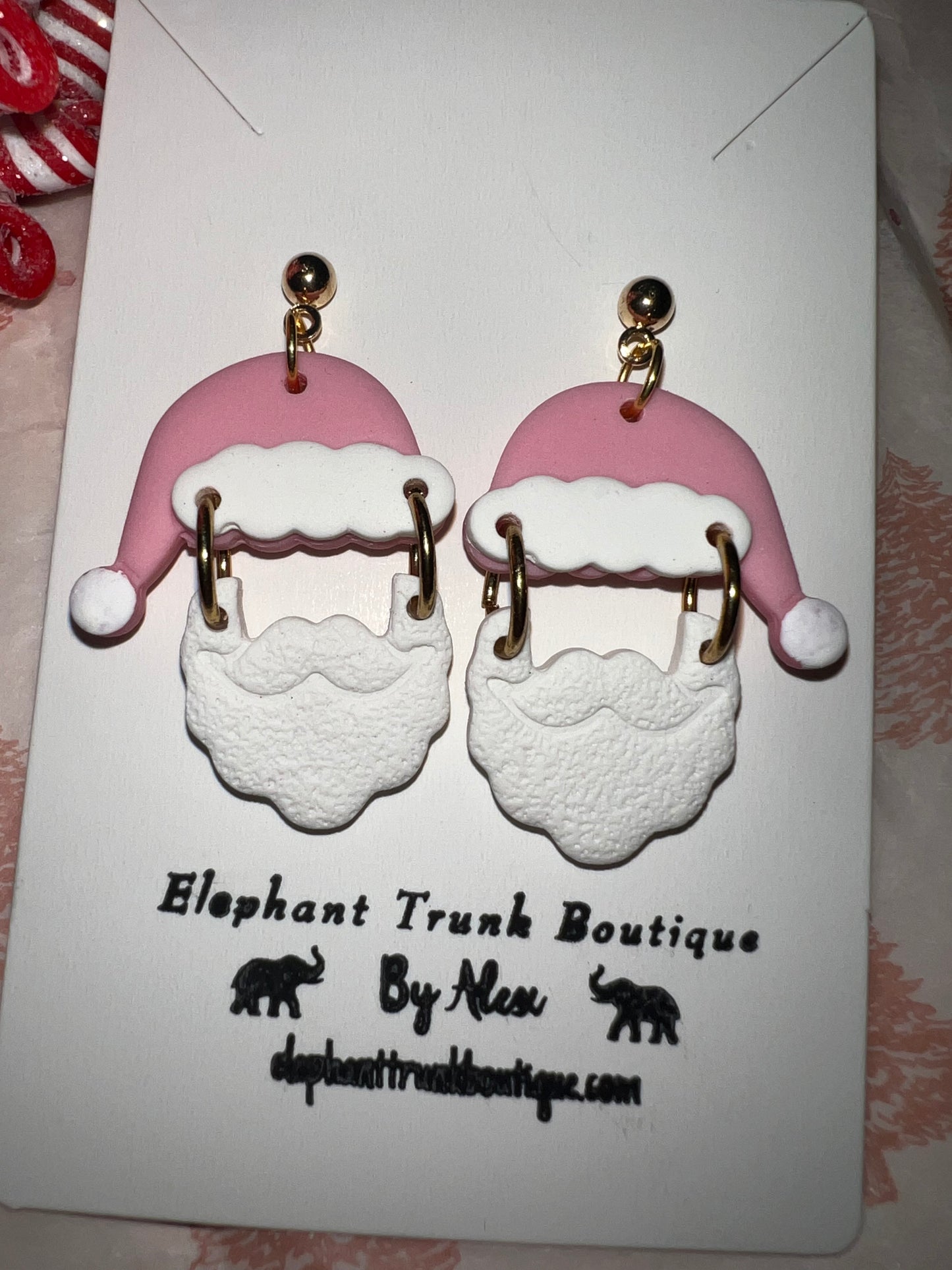 Santa Hat & Beard Dangle Clay Earrings