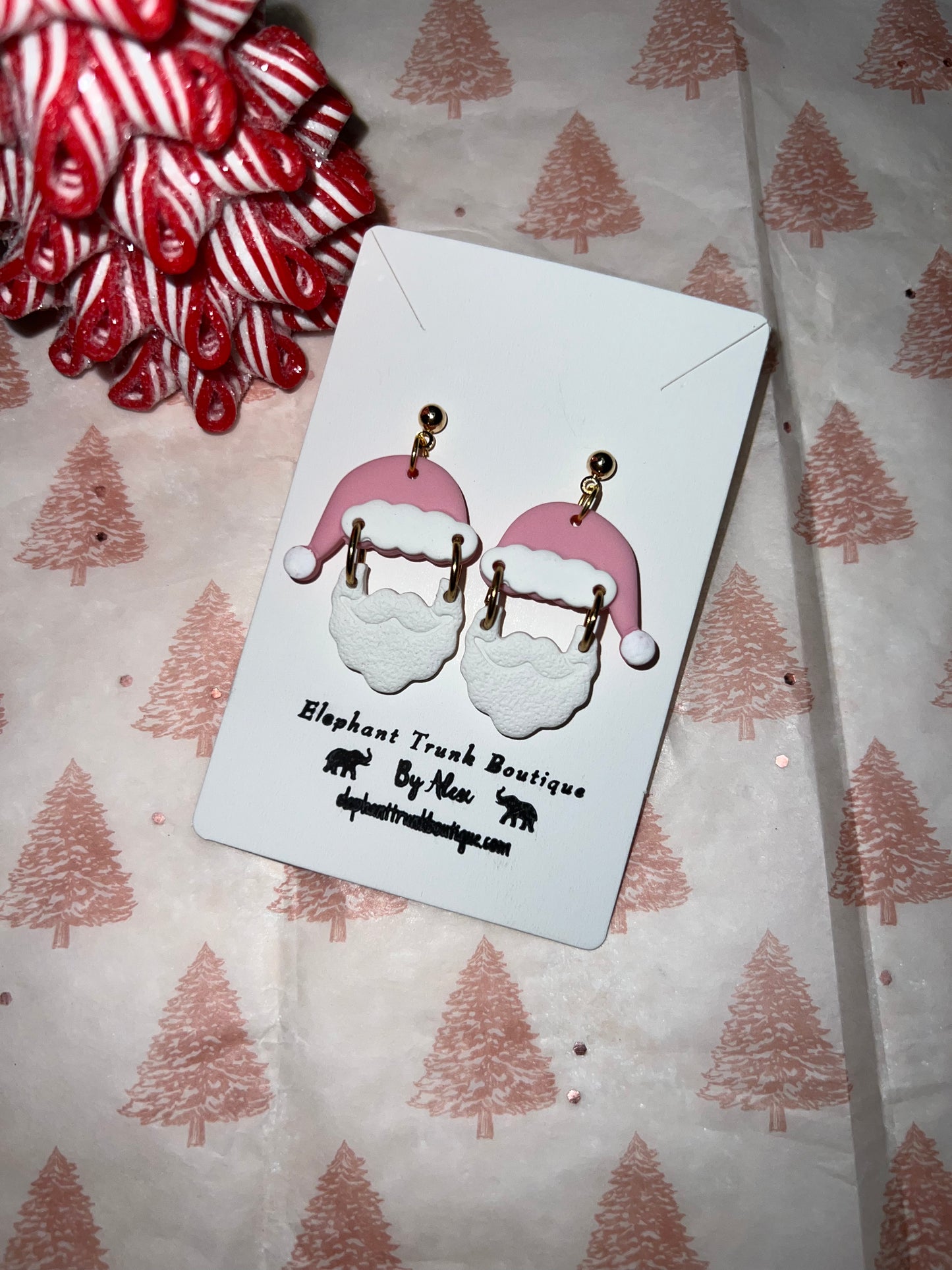 Santa Hat & Beard Dangle Clay Earrings