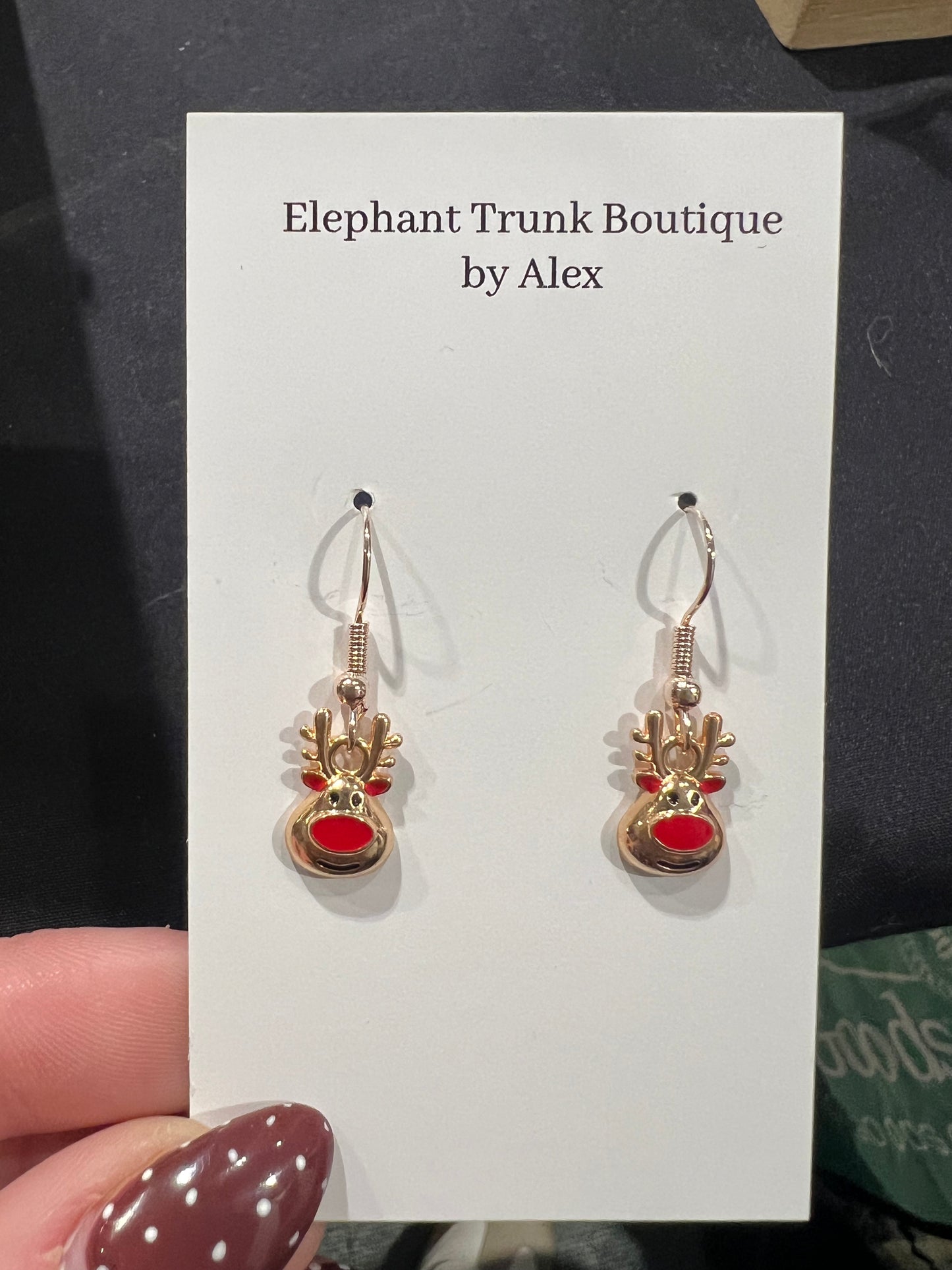 Reindeer Face Gold Dangle Earrings