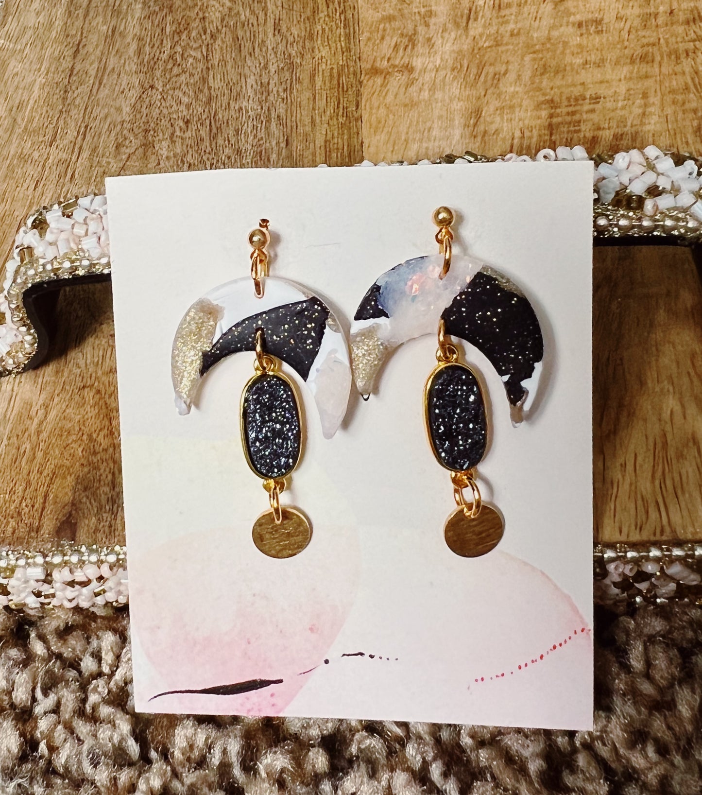 Midnight Moon Clay Dangle Earrings